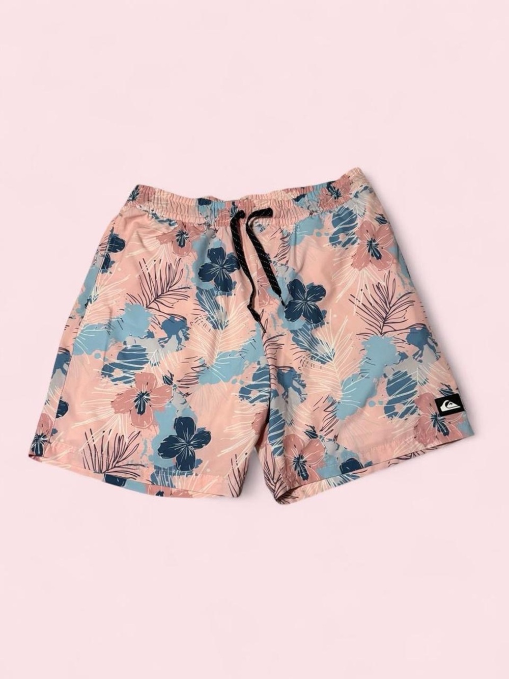 Quiksilver Men's Pink Floral Swim Hybrids with Blue Accents